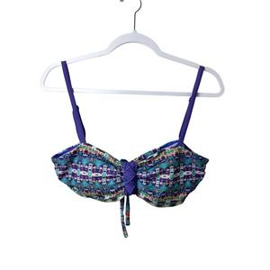 prAna Women's Tie Front Bikini Top Purple Floral Large